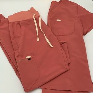 Women's Coral Drawstring Scrub Set